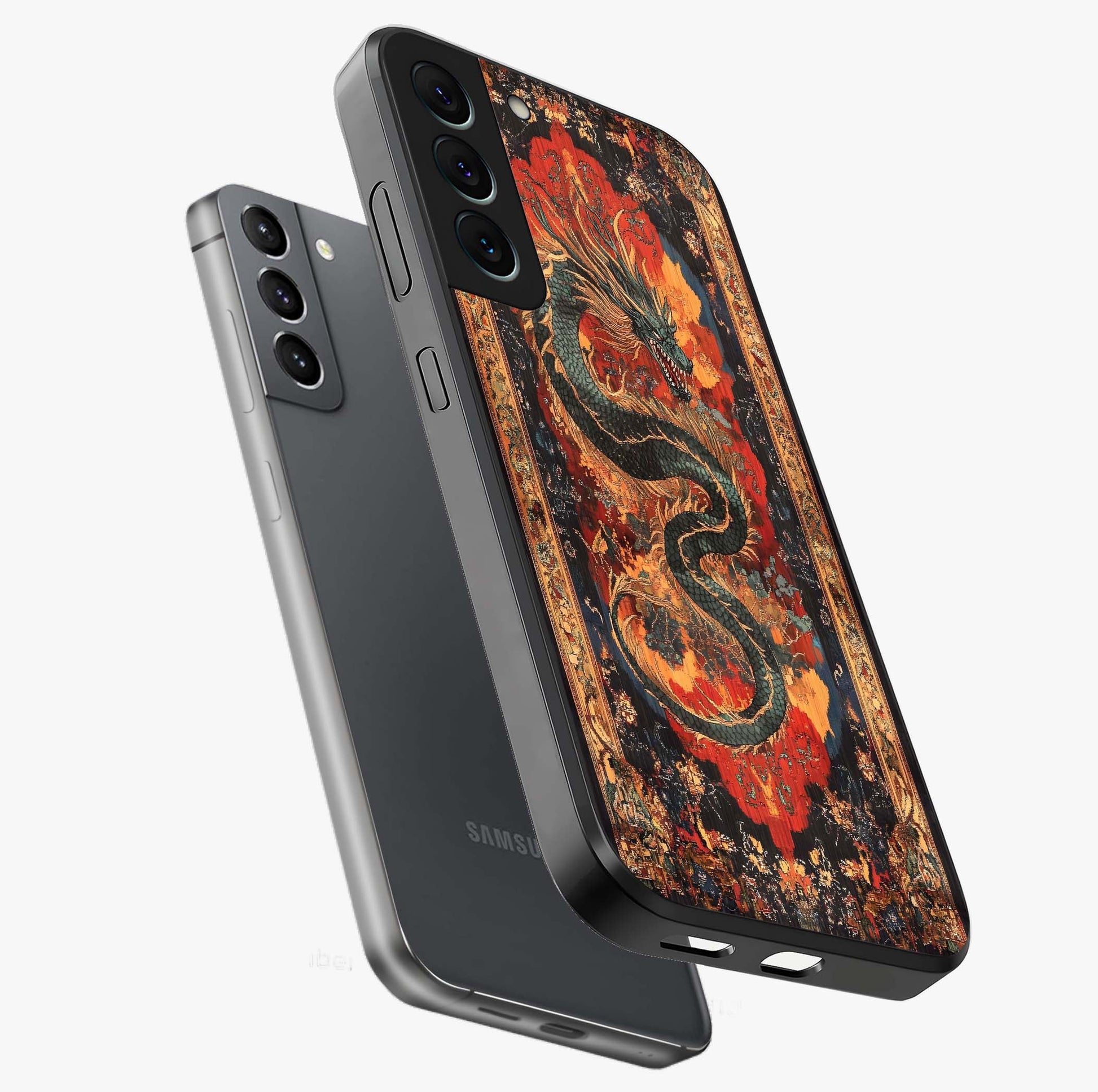 Inferno Dragon Soul Glass Case displayed in angled mockup highlighting powerful dragon illustration with inferno aesthetic.