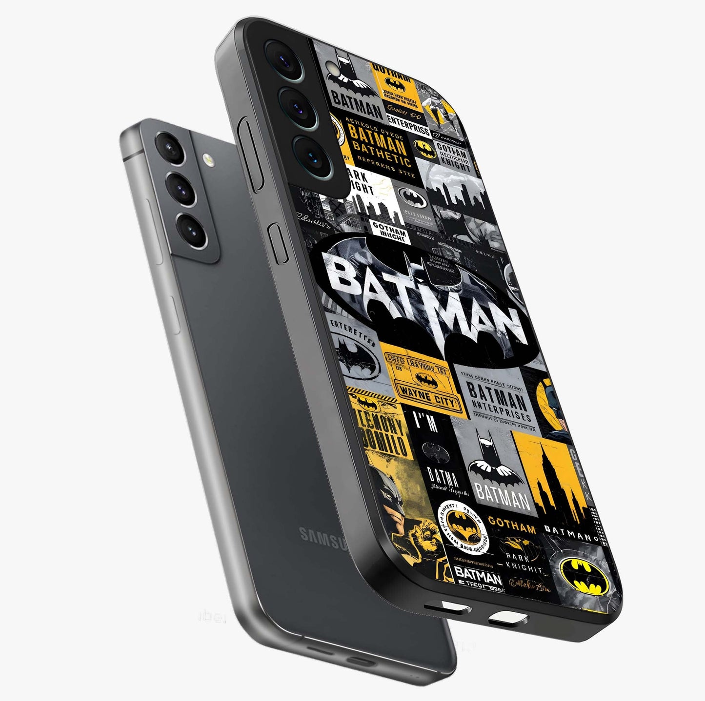 Knight Gotham Rise Glass Case displayed in angled mockup highlighting powerful knight silhouette design with dramatic aesthetic.