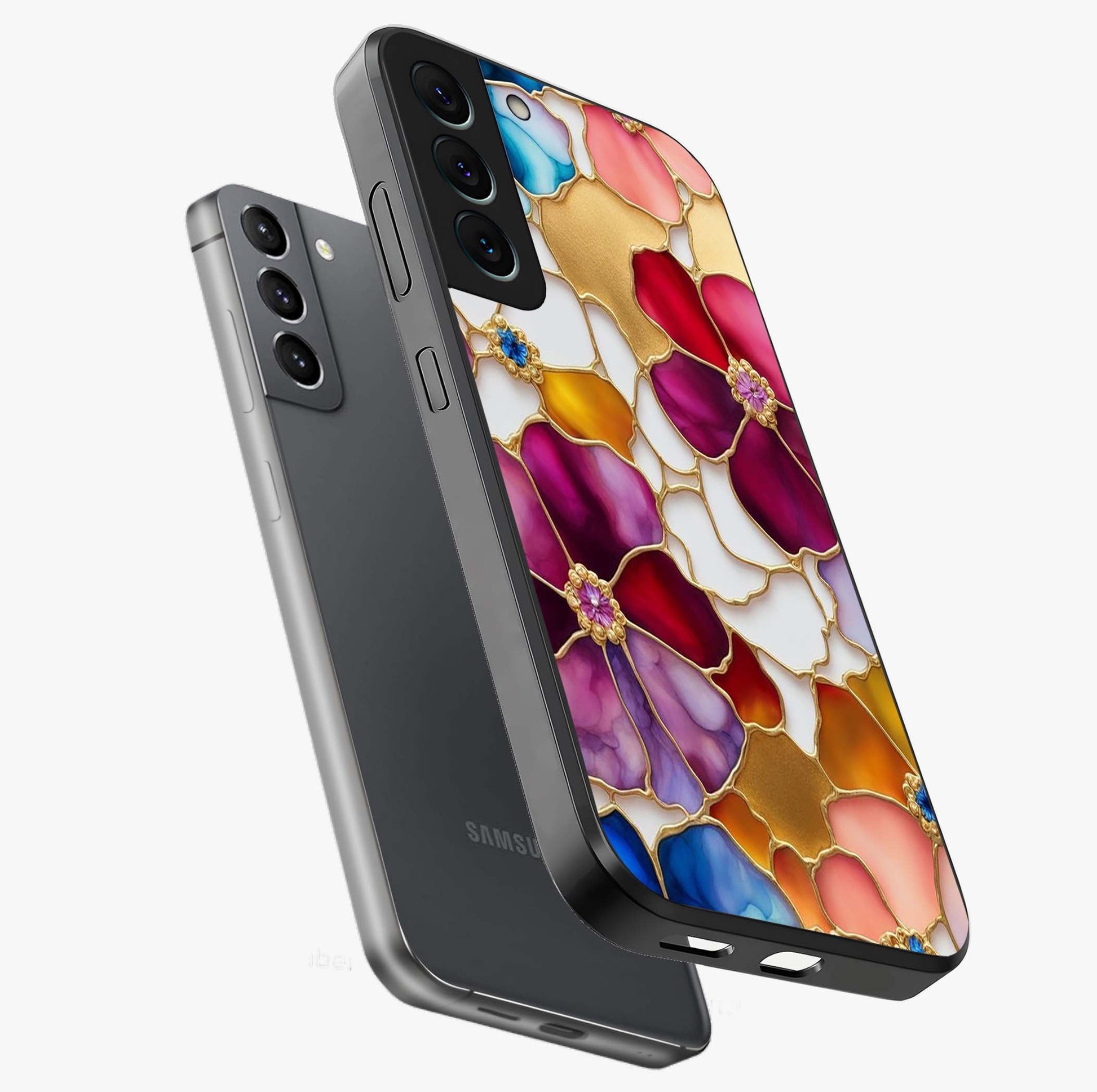 Marble Flower Pattern Glass Case displayed in angled mockup highlighting elegant marble floral design with modern aesthetic.