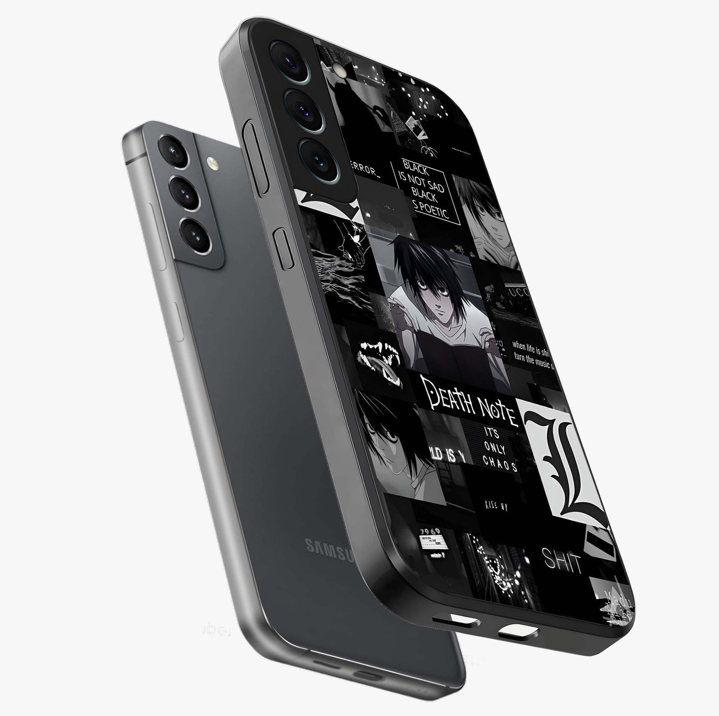 Midnight Chaos Mind Glass Case displayed in angled mockup highlighting chaotic artistic design with dramatic midnight aesthetic.