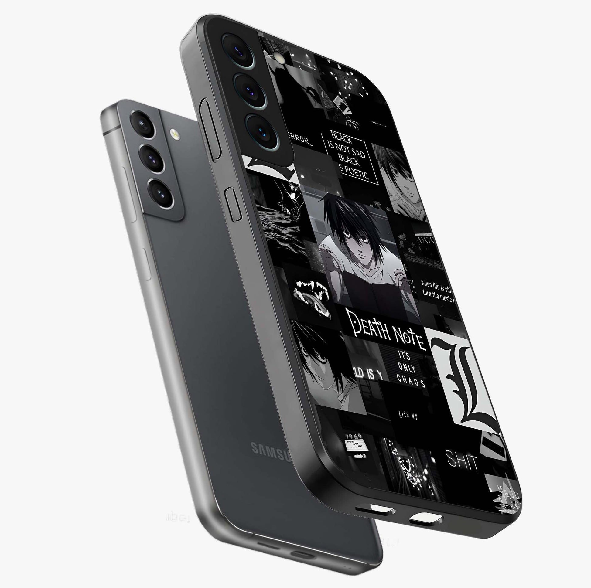 Midnight Chaos Mind Glass Case displayed in angled mockup highlighting chaotic artistic design with dramatic midnight aesthetic.