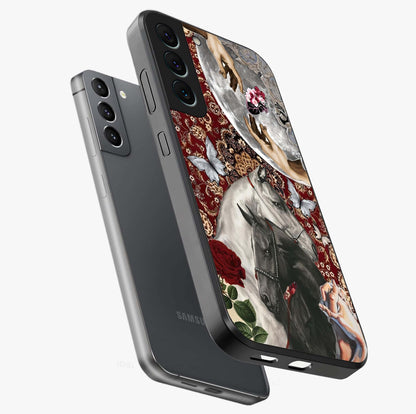 Moonlit Royal Stallion Glass Case displayed in angled mockup highlighting powerful stallion illustration with royal night aesthetic.