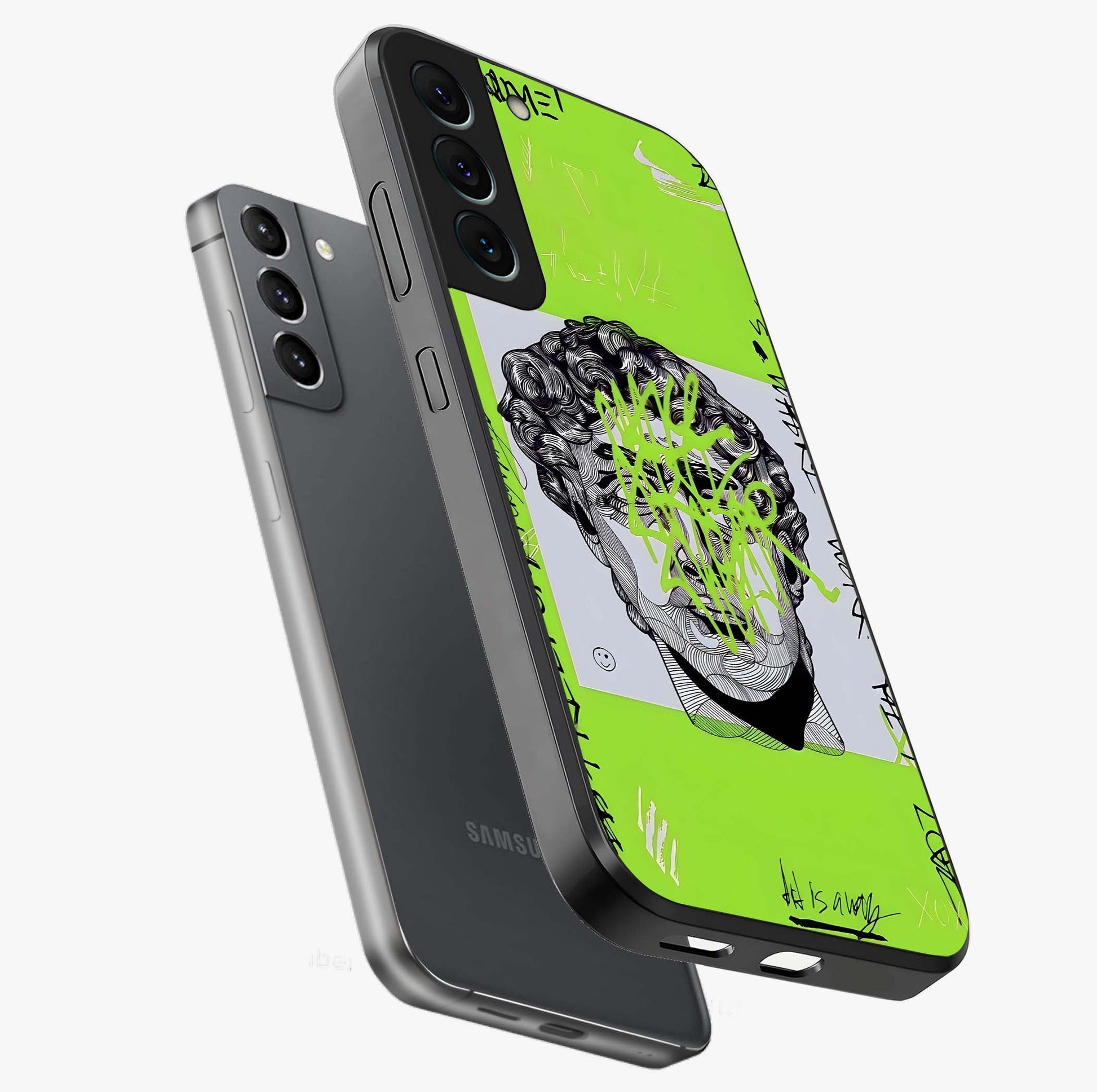 Neo Graffiti Rebellion Glass Case displayed in angled mockup highlighting urban street art design with rebellious aesthetic.