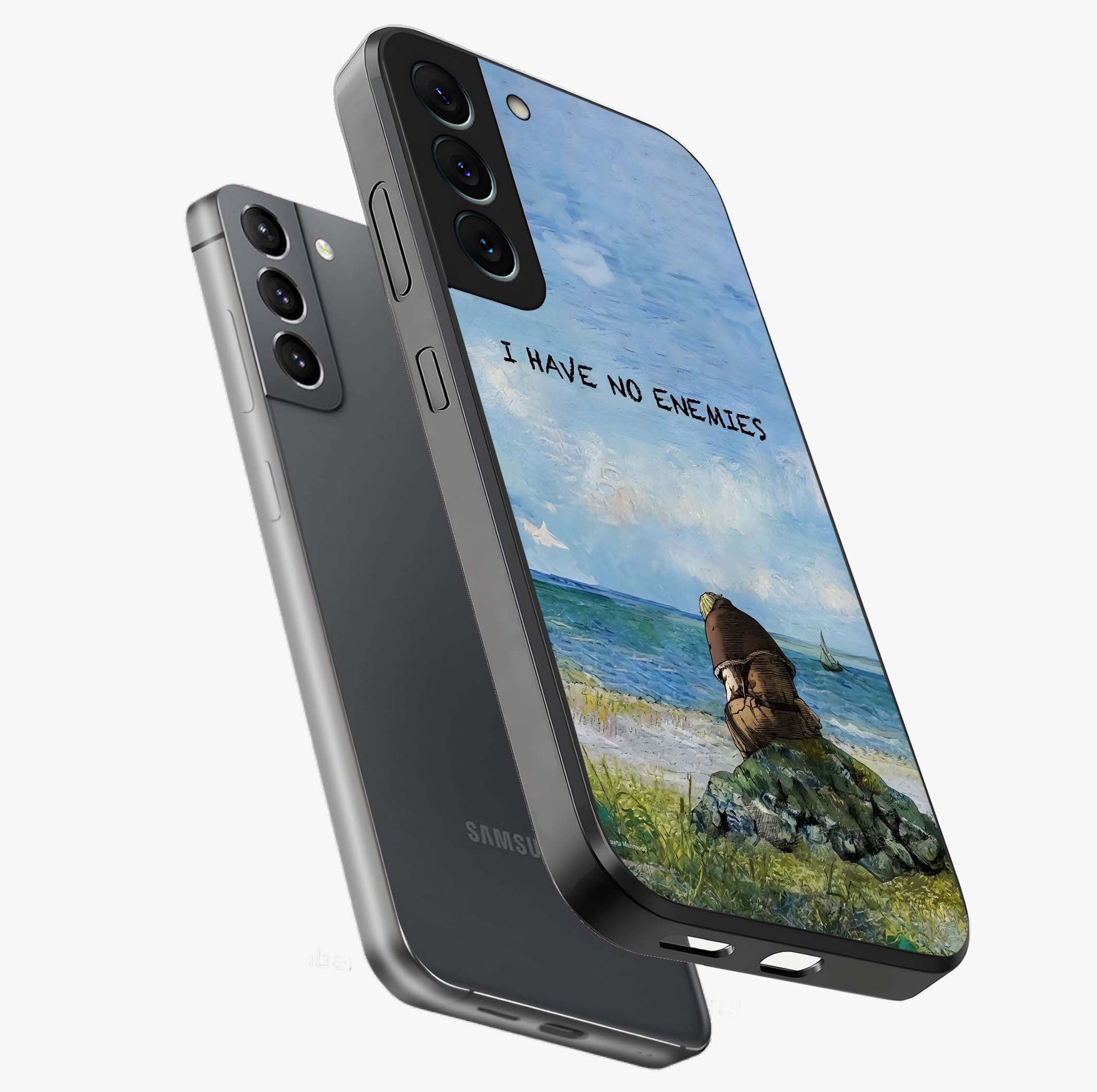 Peace Beyond War Glass Case displayed in angled mockup highlighting meaningful message design with artistic aesthetic style.
