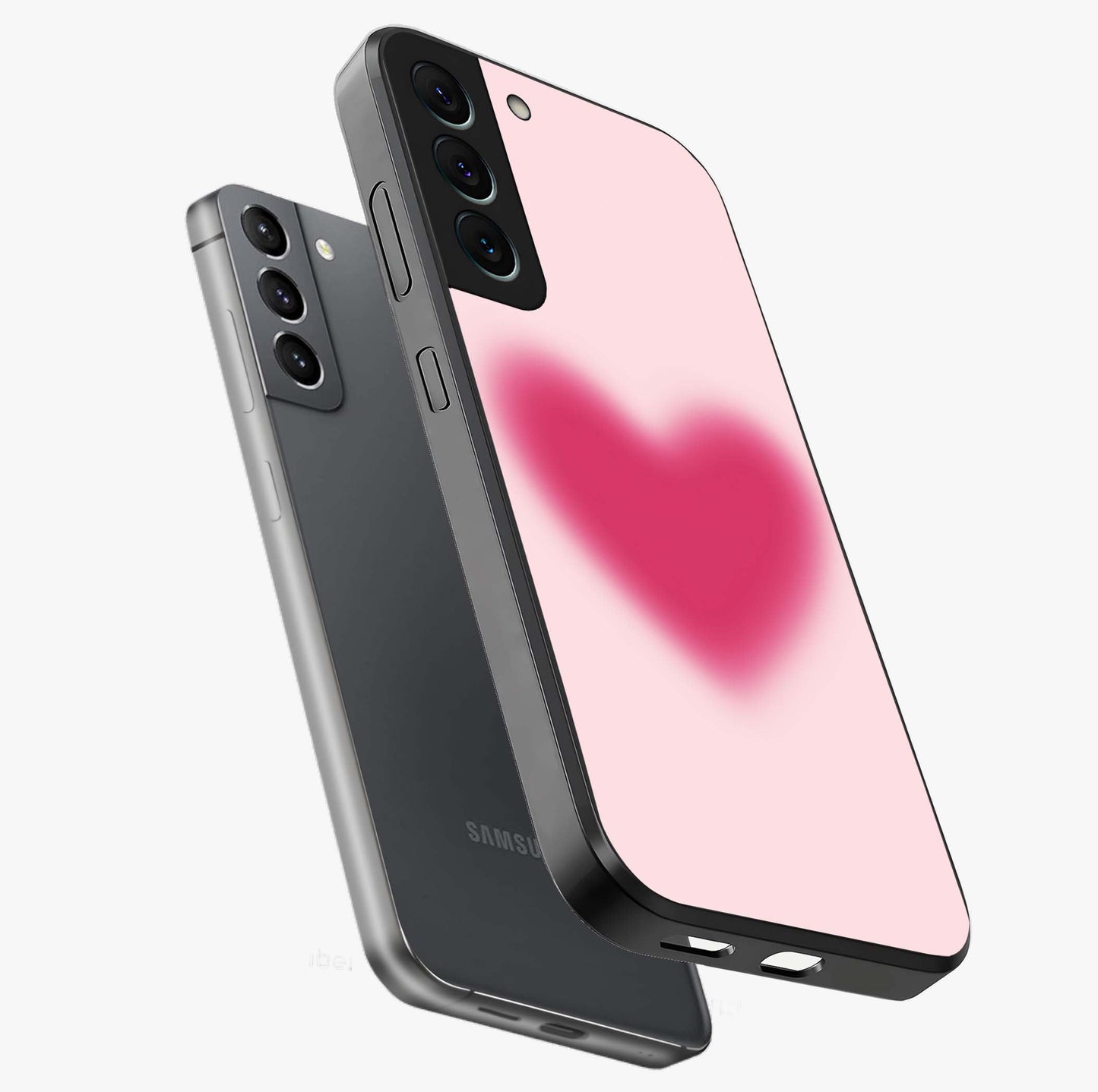 Pink Aura Heart Glass Case displayed in angled mockup highlighting vibrant pink heart design with dreamy aura aesthetic.