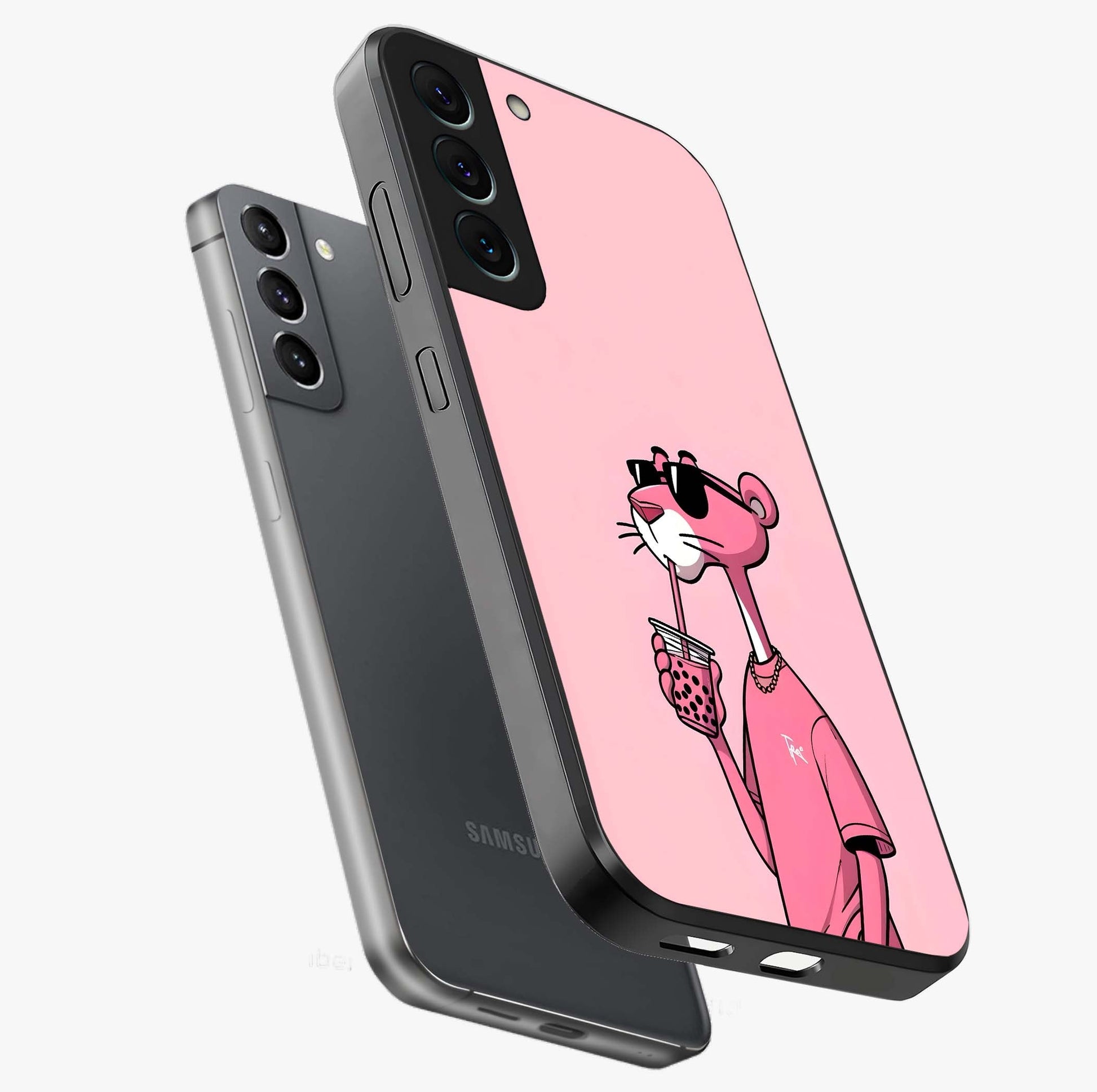 Pink Panther Glass Case displayed in angled mockup highlighting playful cartoon character design with vibrant pink aesthetic.