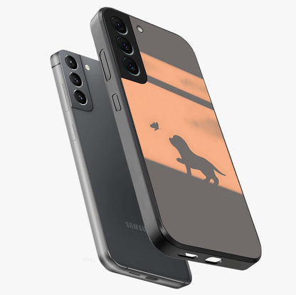 Puppy Shadow Art Glass Case displayed in angled mockup highlighting playful dog illustration with artistic shadow aesthetic.