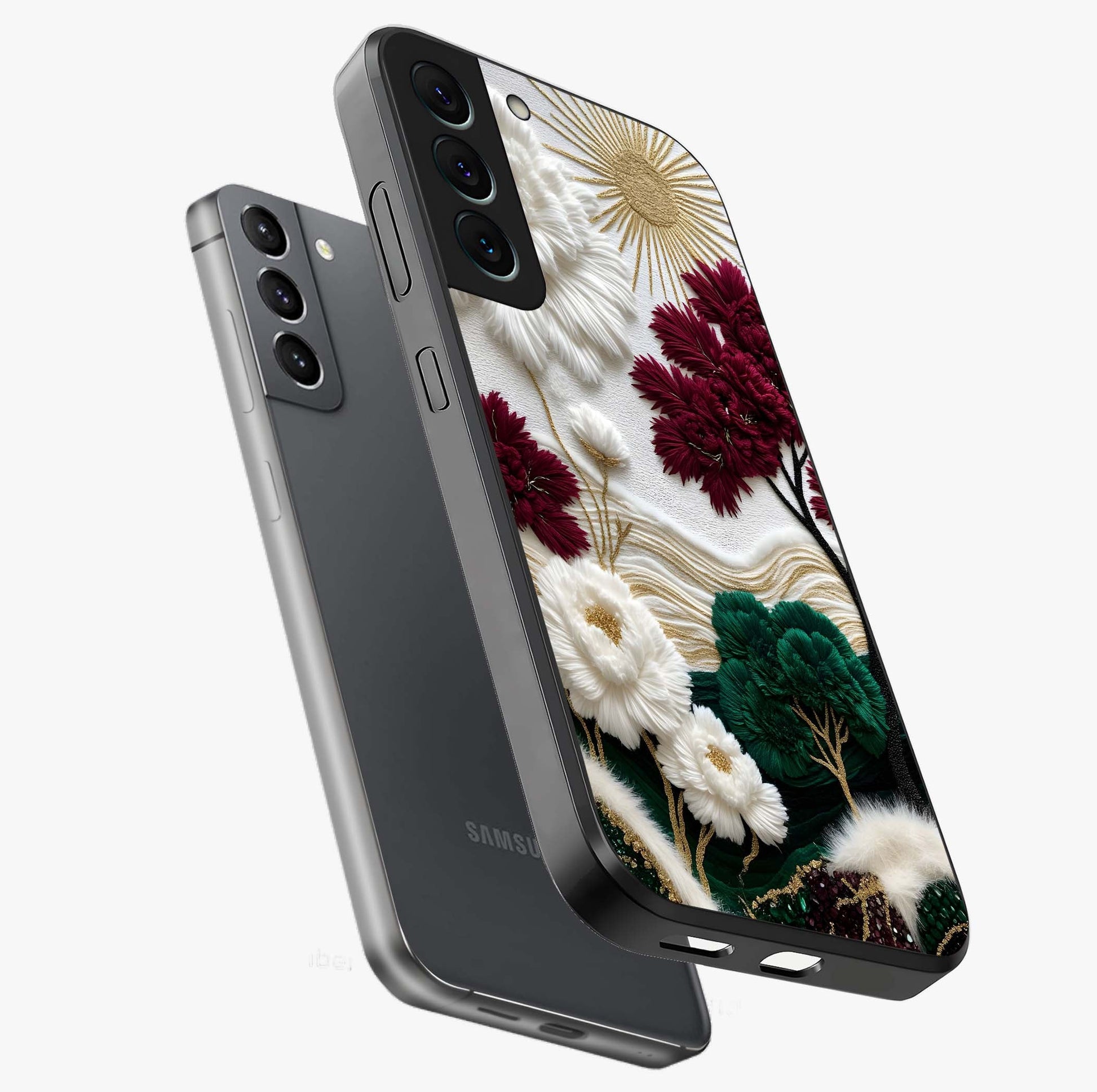 Radiant Bloom Elegance Glass Case displayed in angled mockup highlighting graceful floral design with radiant aesthetic style.