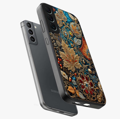 Royal Jewel Garden Glass Case displayed in angled mockup highlighting vibrant jewel inspired floral design with elegant aesthetic.