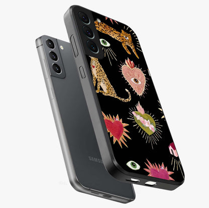 Sacred Jungle Heart Glass Case displayed in angled mockup highlighting lush tropical design with natural aesthetic style.