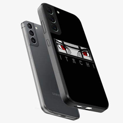 Scarlet Gaze Dominance Glass Case displayed in angled mockup highlighting intense visual design with bold scarlet aesthetic.