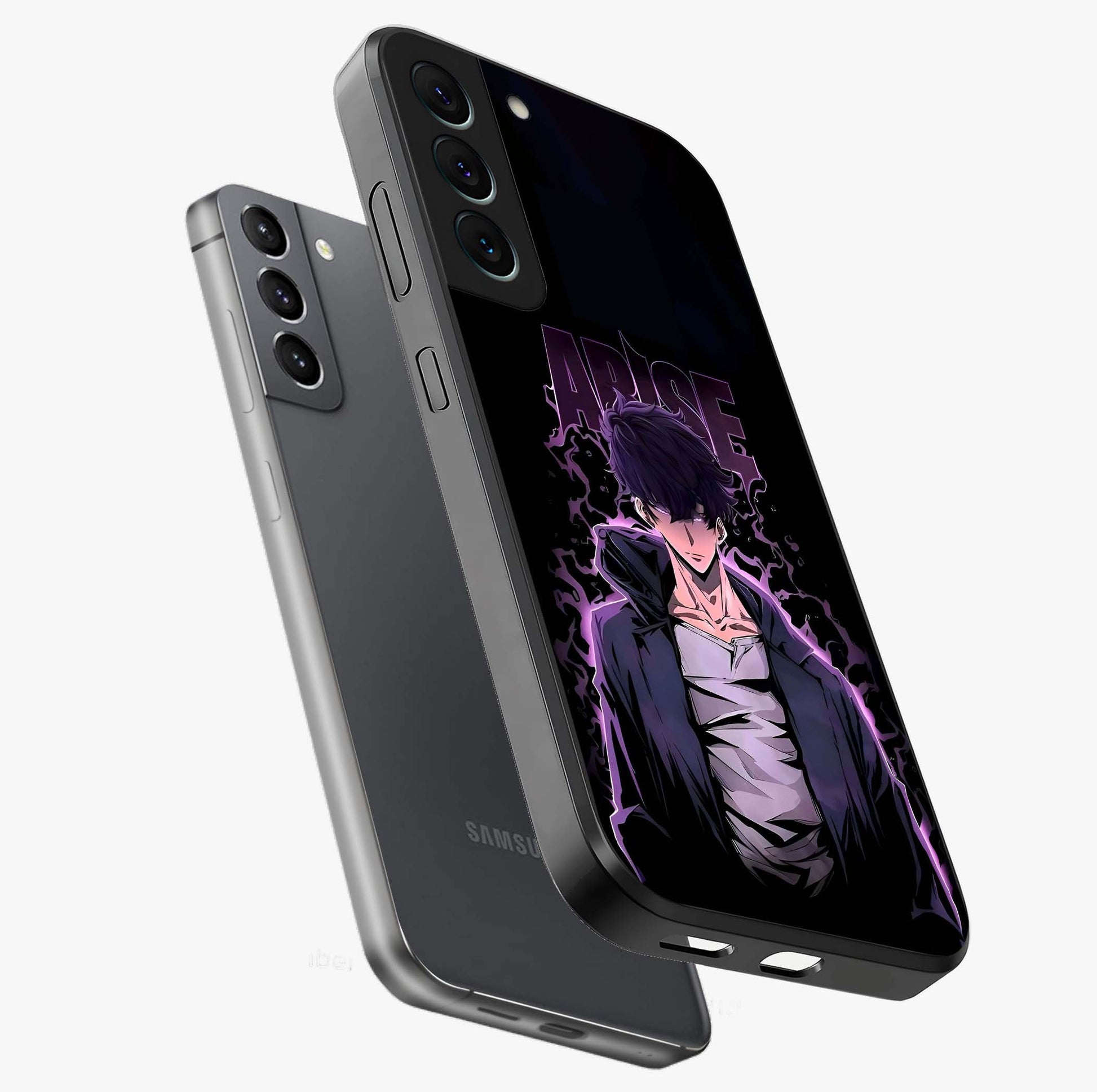 Shadow Monarch Awakening Glass Case displayed in angled mockup highlighting dramatic shadow warrior design with fantasy aesthetic.