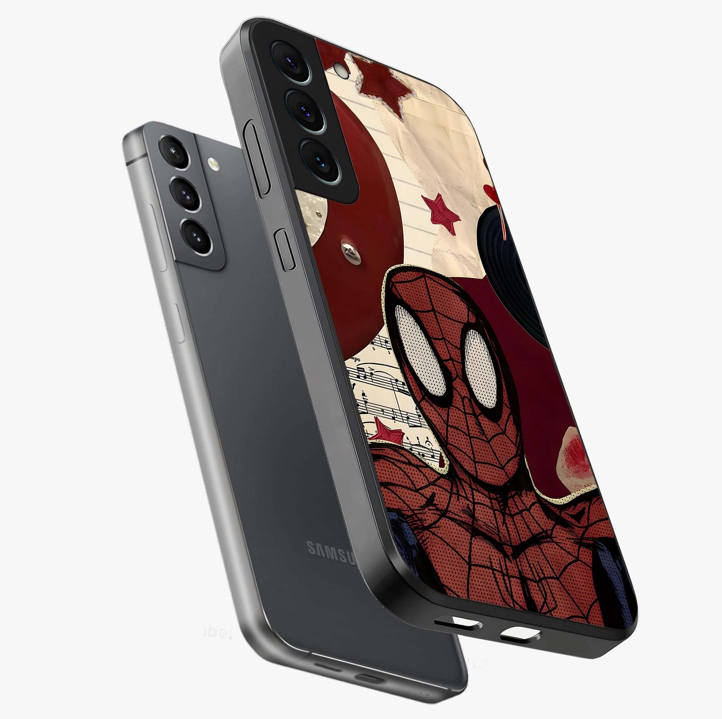 Web Warrior Vibes Glass Case displayed in angled mockup highlighting dynamic web design with comic style aesthetic.