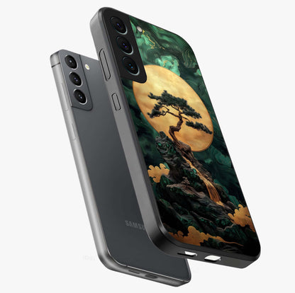 Zen Moon Rise Glass Case displayed in angled mockup highlighting peaceful lunar design with zen aesthetic style.
