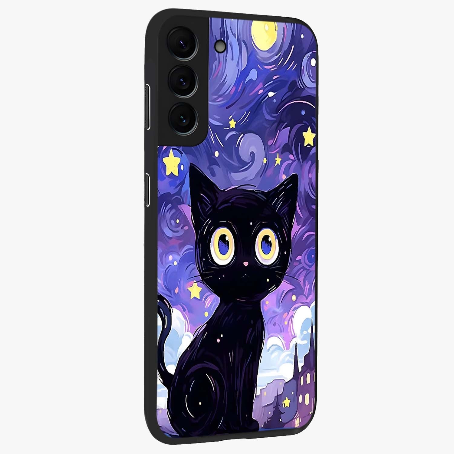 Abstract Cat Art Glass Case upright view showcasing creative feline illustration and aesthetic artistic style.