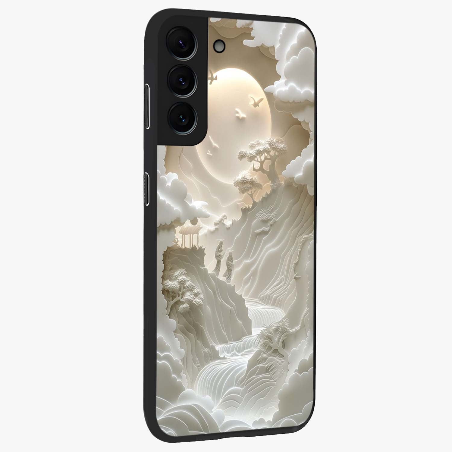 Celestial Origami Glass Case upright view showcasing creative origami artwork with modern celestial style.