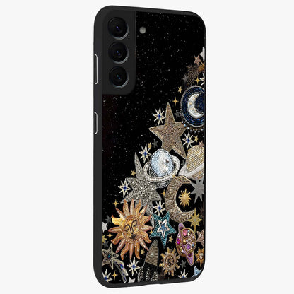 Cosmic Sparkle Dreams Glass Case upright view showcasing glowing cosmic artwork with magical galaxy theme.
