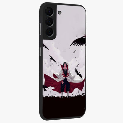Crimson Crow Ascension Glass Case upright view showcasing dramatic crow artwork with bold gothic theme.