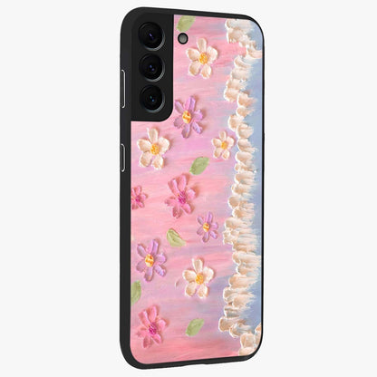 Dreamy Painted Garden Glass Case upright view showcasing vibrant floral garden artwork with artistic nature theme.
