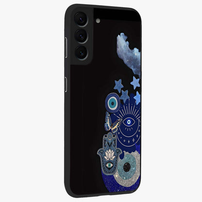 Galactic Charm Cluster Glass Case upright view showcasing glowing cosmic charm artwork with magical celestial style.