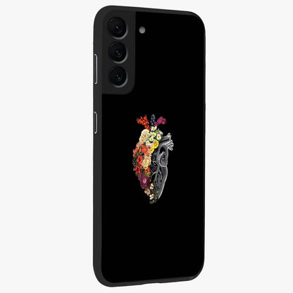 Heart With Flowers Glass Case upright view showcasing decorative heart and floral artwork with sweet romantic theme.