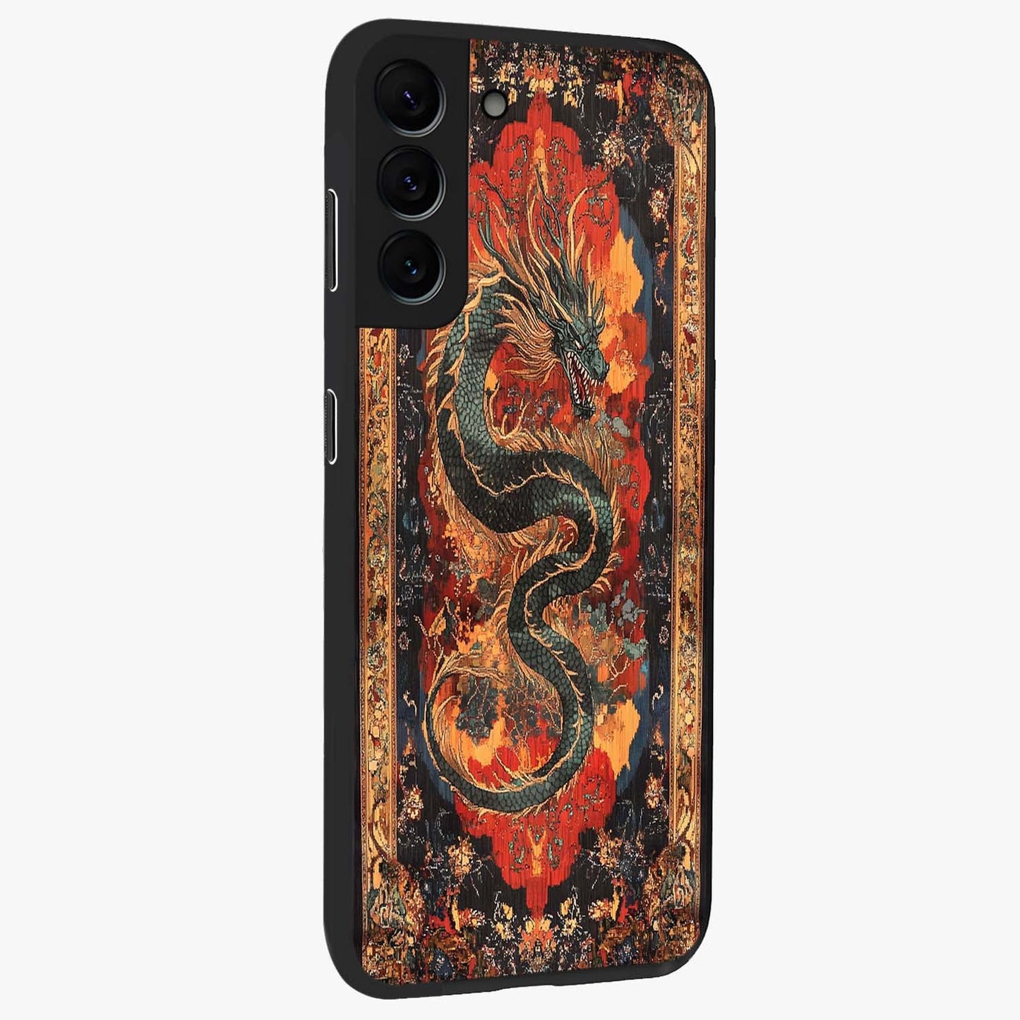 Inferno Dragon Soul Glass Case upright view showcasing intense dragon artwork with fantasy fire theme.