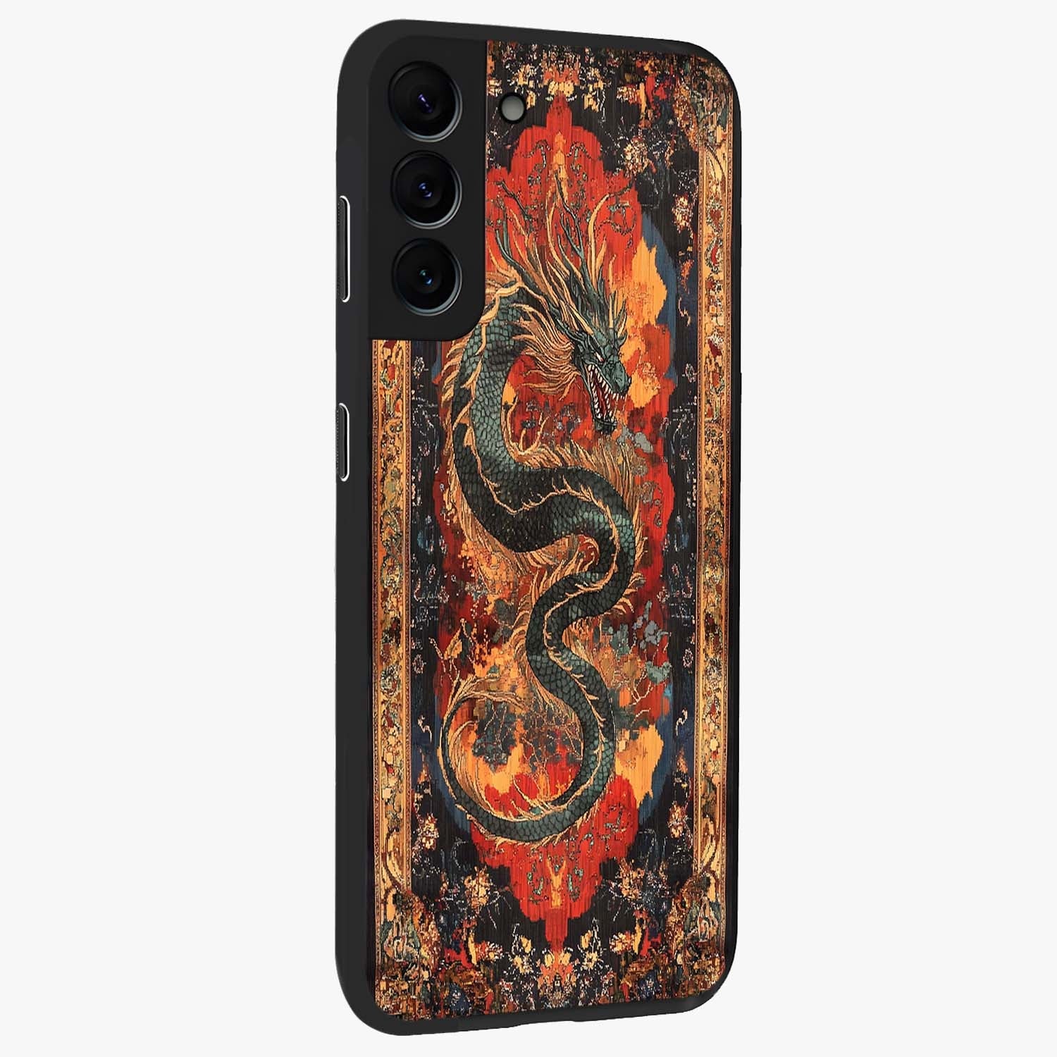 Inferno Dragon Soul Glass Case upright view showcasing intense dragon artwork with fantasy fire theme.