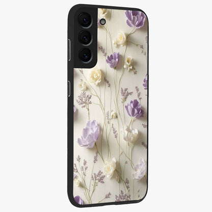 Lilac Breeze Harmony Glass Case upright view showcasing delicate lilac artwork with peaceful floral theme.