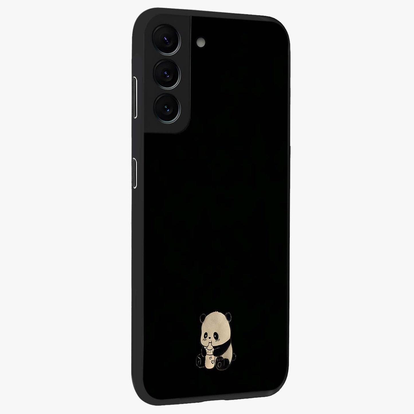 Midnight Panda Love Glass Case upright view showcasing charming panda artwork with playful romantic theme.