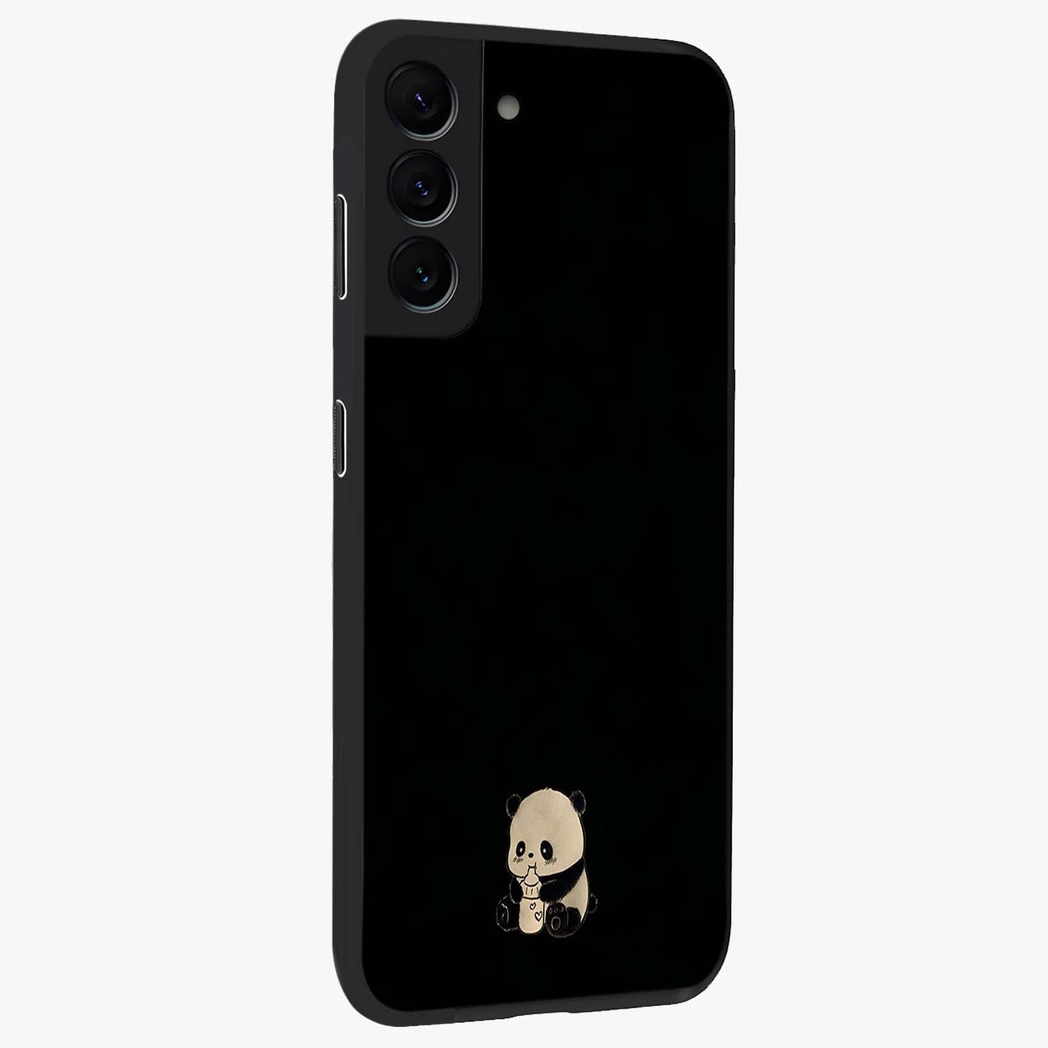 Midnight Panda Love Glass Case upright view showcasing charming panda artwork with playful romantic theme.