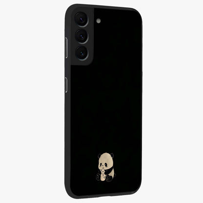 Midnight Panda Love Glass Case upright view showcasing charming panda artwork with playful romantic theme.