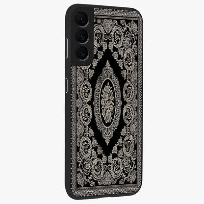 Noir Bloom Elegance Glass Case upright view showcasing graceful floral artwork with luxurious dark theme.