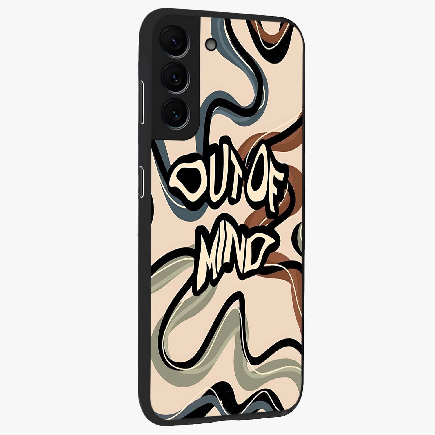 Out Of Mind Glass Case upright view showcasing striking typography artwork with edgy conceptual theme.
