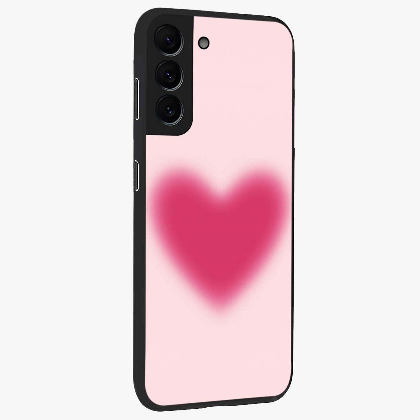 Pink Aura Heart Glass Case upright view showcasing romantic heart artwork with soft pastel theme.