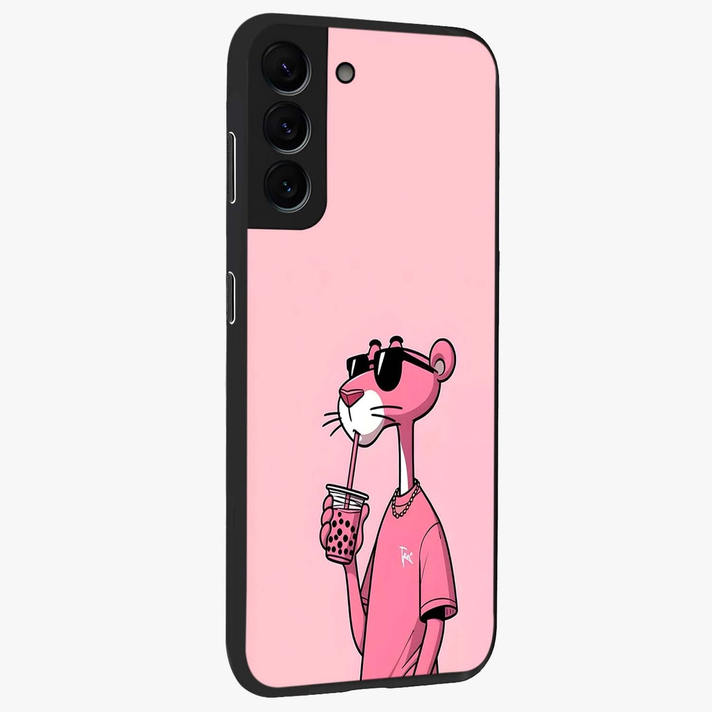 Pink Panther Glass Case upright view showcasing fun animated artwork with stylish retro cartoon theme.