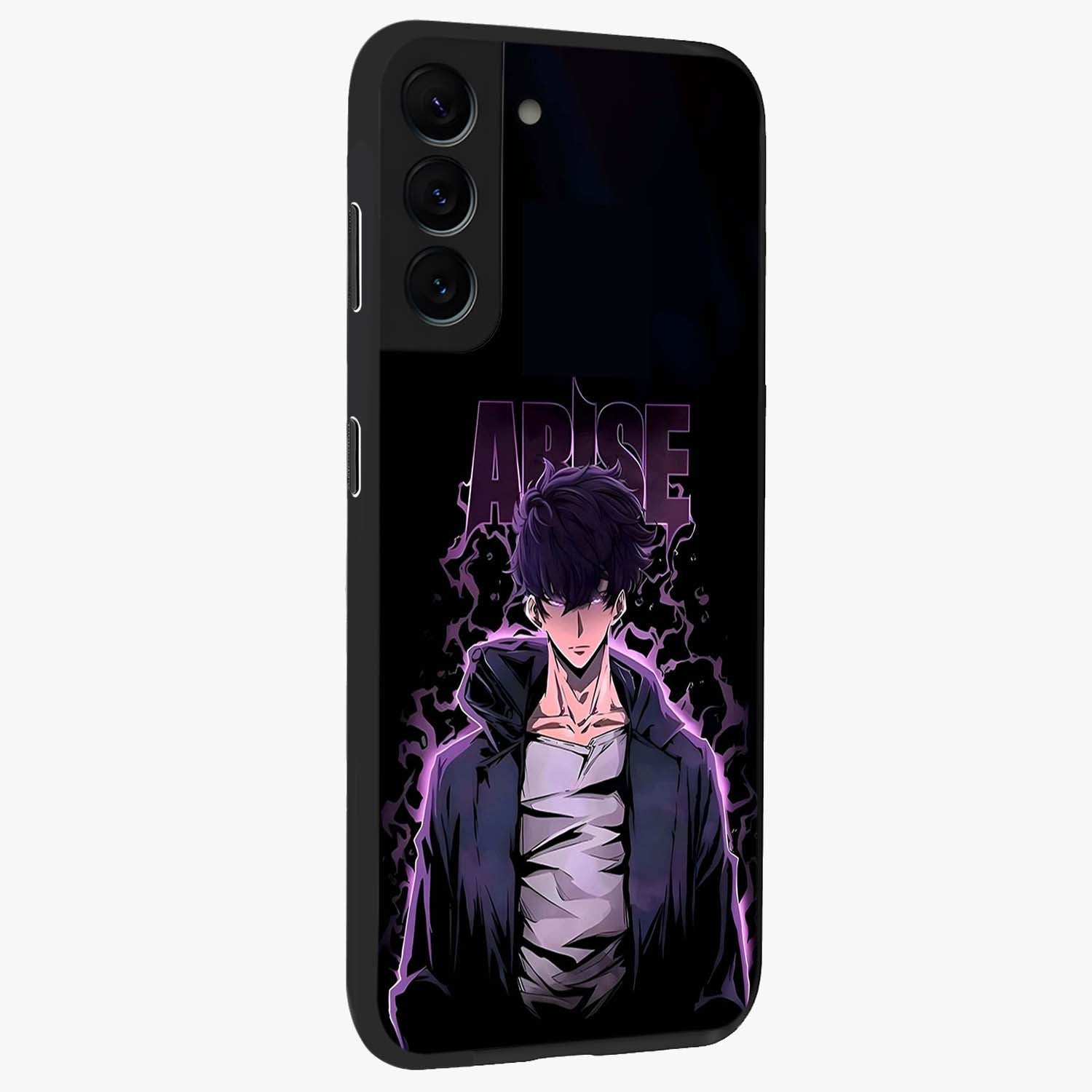 Shadow Monarch Awakening Glass Case upright view showcasing bold monarch artwork with mystical awakening theme.