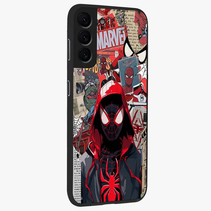 Spider Collage Street Glass Case upright view showcasing bold superhero artwork with urban street theme.