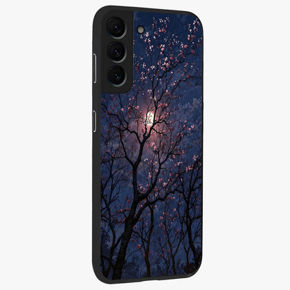 Twilight Sakura Serenade Glass Case upright view showcasing beautiful cherry blossom artwork with serene evening theme.