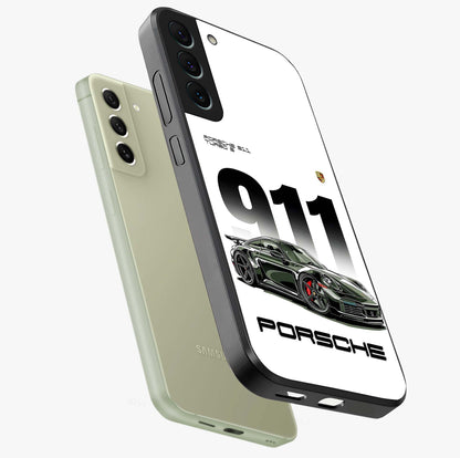 911 Turbo Dominance Glass Case displayed in premium angled mockup highlighting sporty car illustration and sleek glass surface.