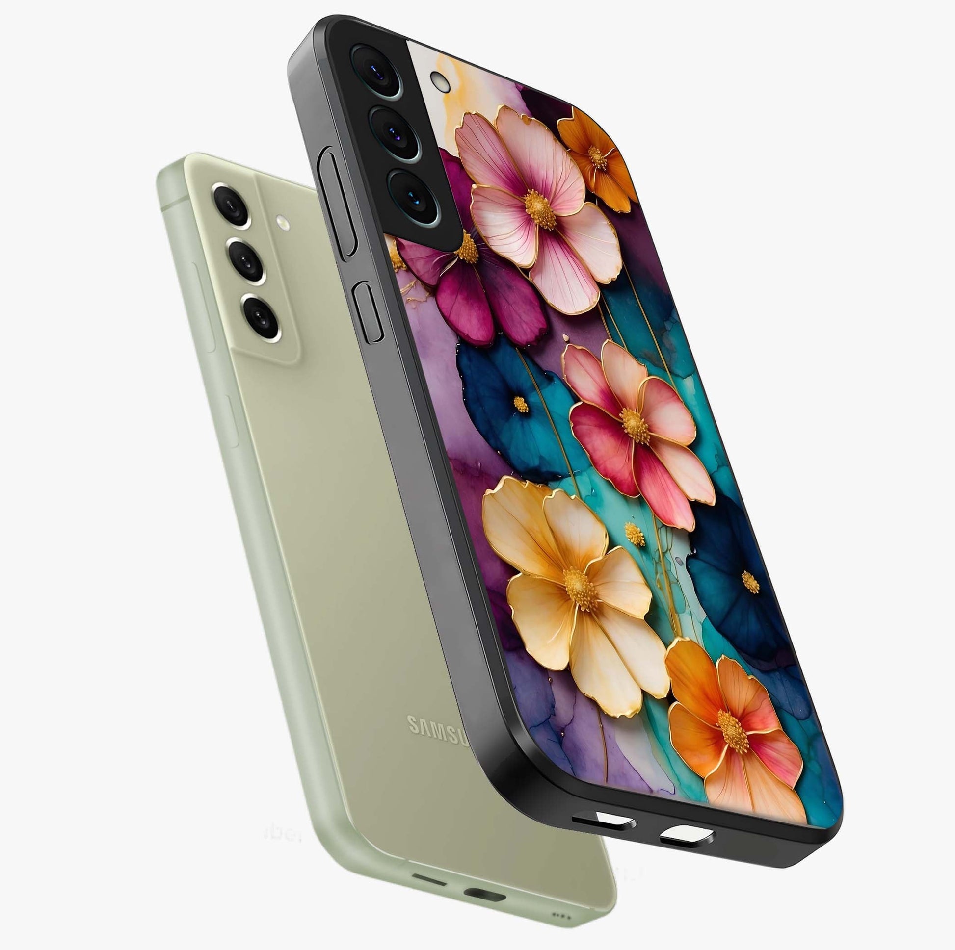 Artlyn Grace Flower Pattern Glass Case displayed in angled mockup highlighting delicate flower pattern design and smooth glass surface.