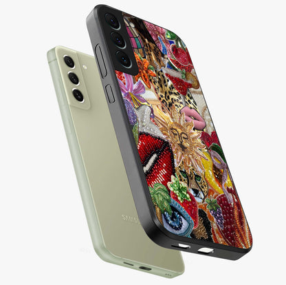 Beaded Fashion Jungle Glass Case displayed in angled mockup highlighting colorful fashion bead design and artistic pattern.