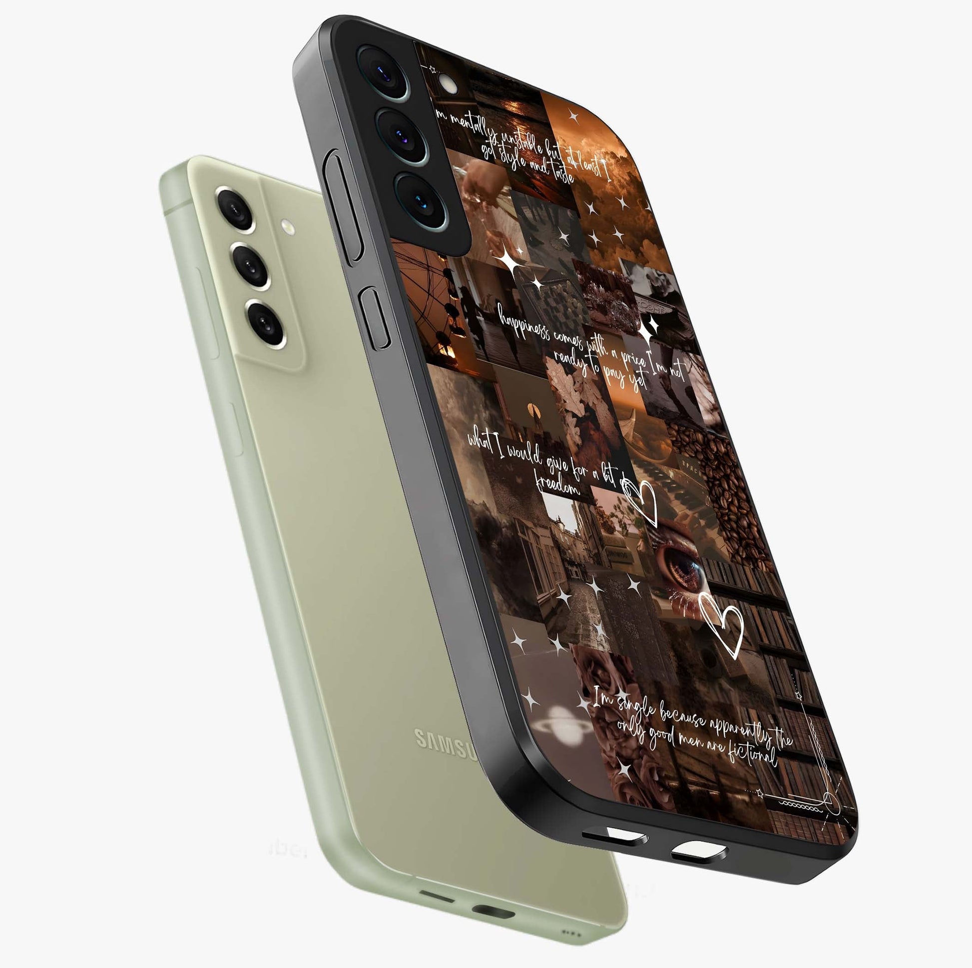Bittersweet Aesthetic Chaos Glass Case displayed in angled mockup highlighting expressive abstract artwork and edgy aesthetic theme.
