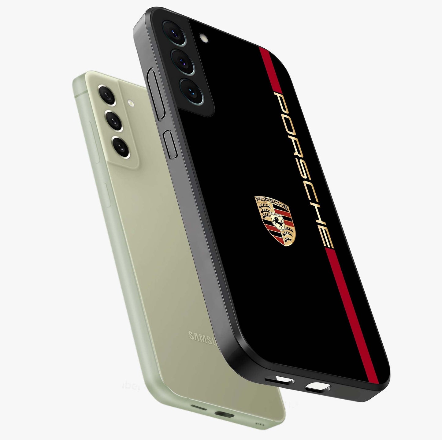 Black Minimal Porsche Glass Case displayed in angled mockup highlighting modern minimal car illustration and clean aesthetic design.