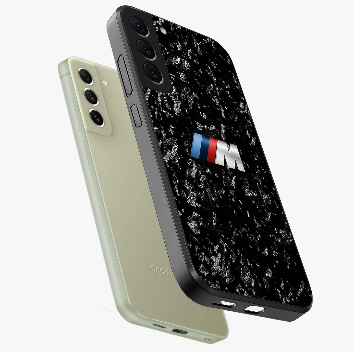 Carbon Speed Mark Glass Case displayed in angled mockup highlighting racing inspired carbon design and sleek aesthetic style.