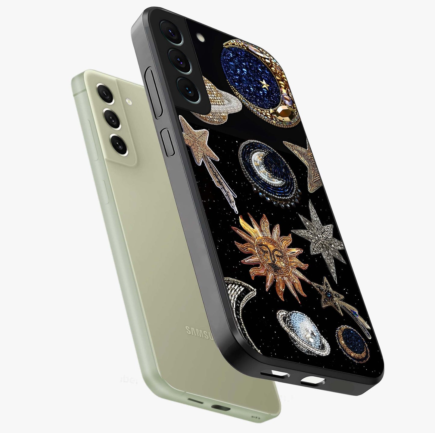 Celestial Gem Constellations Glass Case displayed in angled mockup highlighting gemstone inspired constellation design.