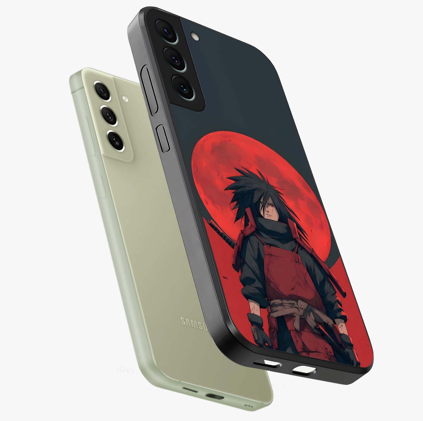 Crimson Moon Warlord Glass Case displayed in angled mockup highlighting dramatic crimson moon design with fantasy aesthetic.