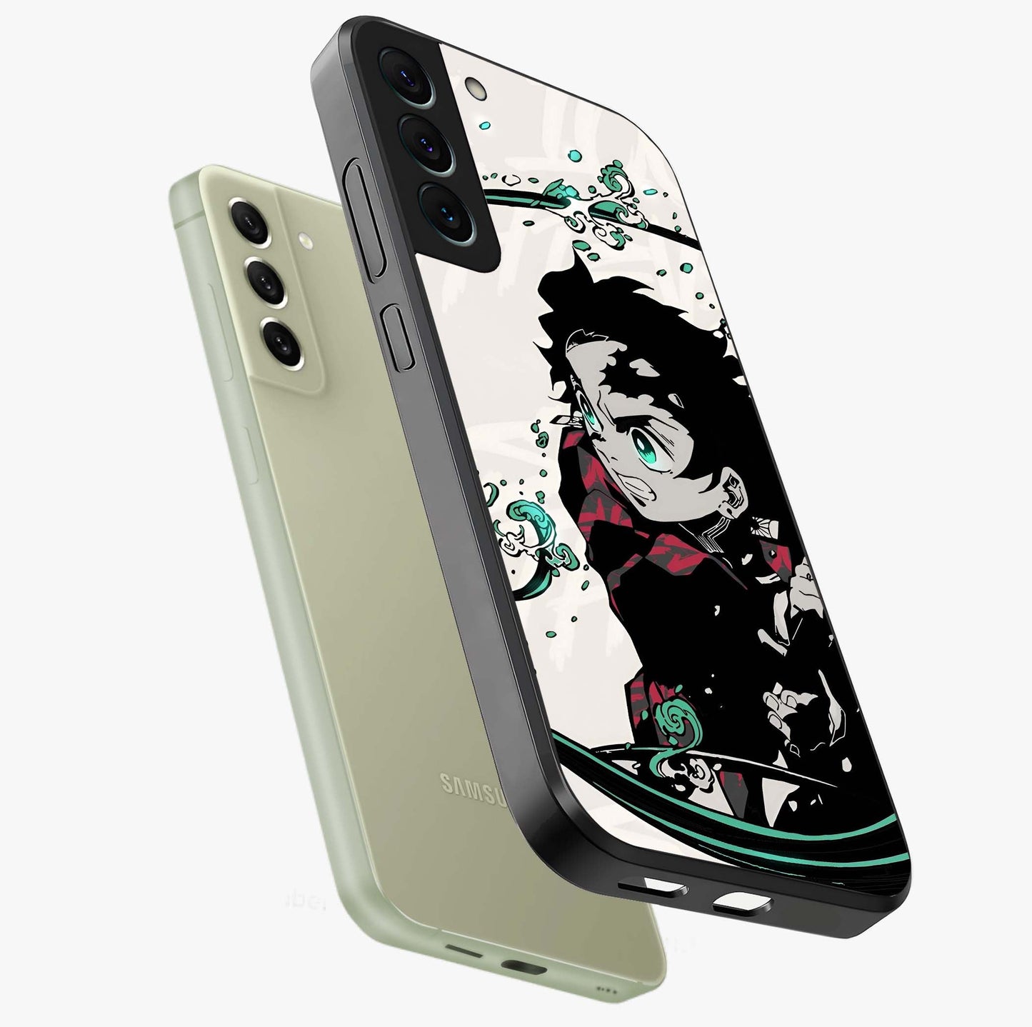 Demon Slayer Glass Case displayed in angled mockup highlighting dramatic anime character design with action aesthetic.