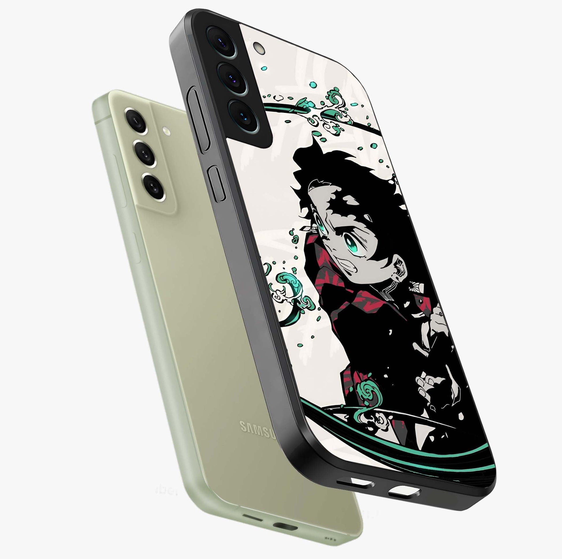Demon Slayer Glass Case displayed in angled mockup highlighting dramatic anime character design with action aesthetic.
