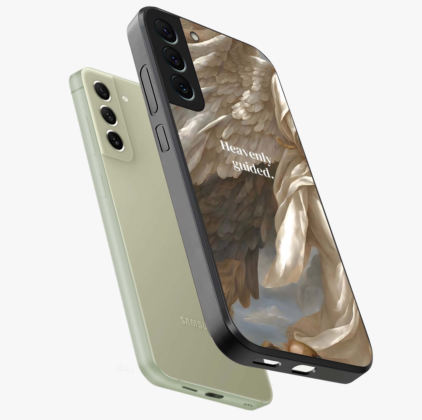 Divine Winged Grace Glass Case displayed in angled mockup highlighting graceful wing design with divine aesthetic style.
