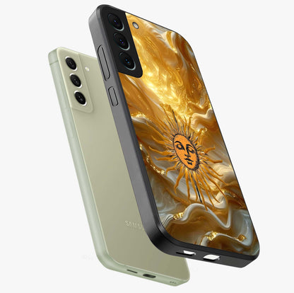Eternal Golden Glow Glass Case displayed in angled mockup highlighting glowing golden aesthetic design with elegant style.